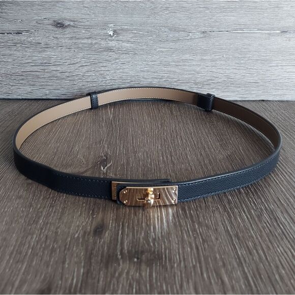 Black Skinny Adjustabla Waist Lock Belt 43" Long - Picture 1 of 5